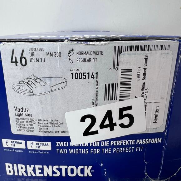 Birkenstock Vaduz Suede Slide Light Blue Soft Footbed Men 13/EU46 NWB Regular Fi - Picture 8 of 8